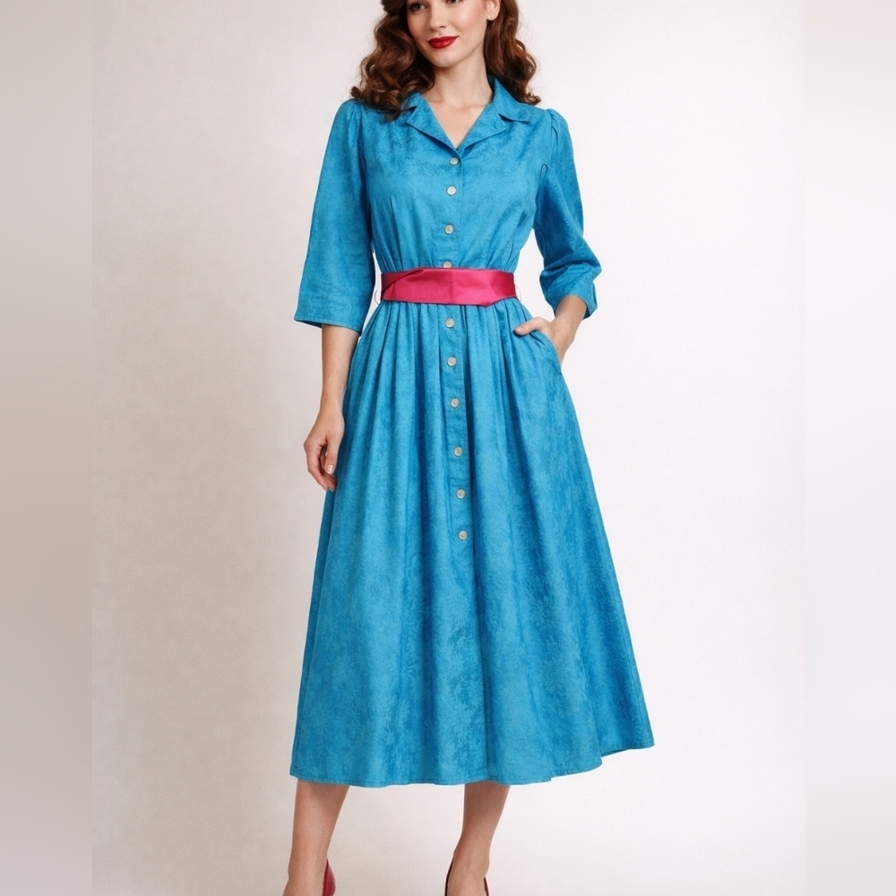 Handmade 1940s-1950s I love lucy floral damask Land Girl Performance Shirt Dress
